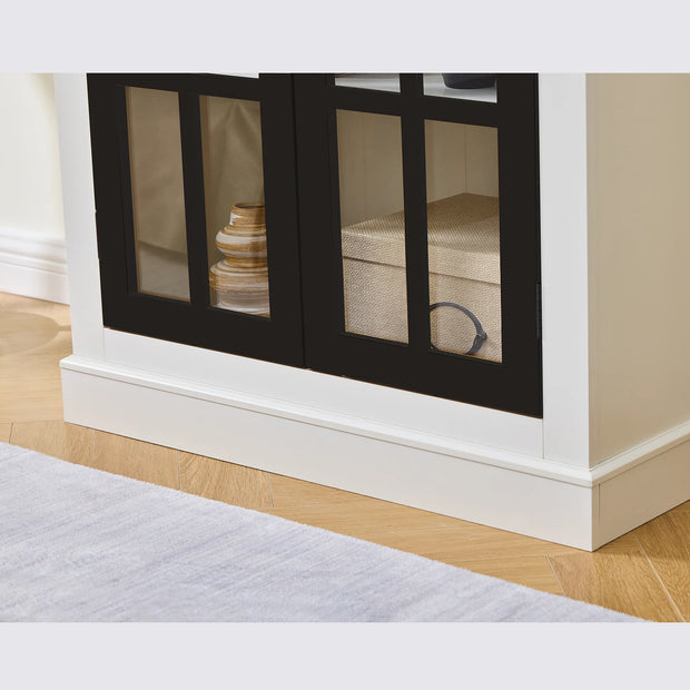 Rustic Style Display Curio Cabinet with Lattice Window Doors for Collectibles | White & Black - Fluent Trends