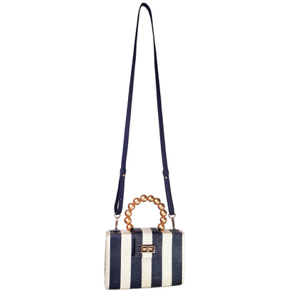The Louisa Blue & Cream Stripe Woven Straw Clutch Bag