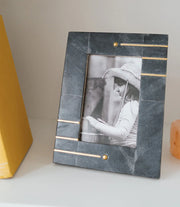 Sammita 4x6 Black Picture Frame - Carved Marble Brass Inlay - Fluent Trends