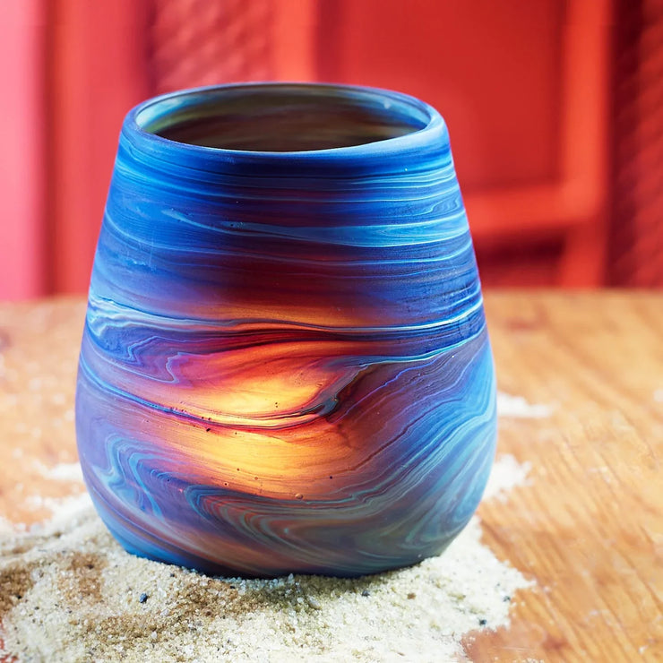 Desert Sands Phoenician Glass Votive | Candle Holder | Brown Striped - Fluent Trends