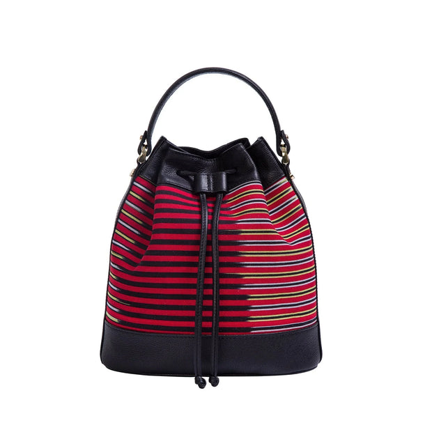 Black Leather & Striped Fabric Pattern Convertible Bag - Fluent Trends