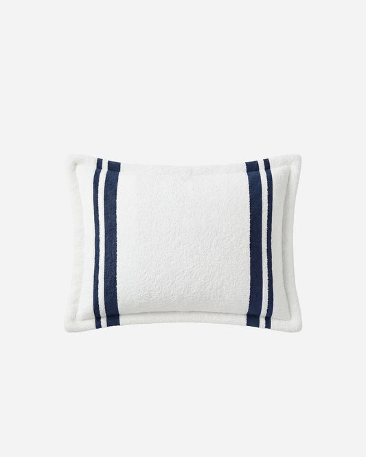 Amarena Snug Striped Sham Set in midnight navy and off white striped polyester microfiber 