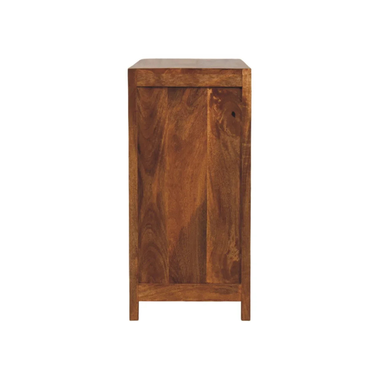 Amber Wavefront luxury handcrafted home decor sideboard side profile showing solid mango wood construction and amber oak finish


