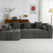 Modern Grey Modular Sectional Sofa with Deep Seating and Side Pockets in Chenille Fabric - Fluent Trends