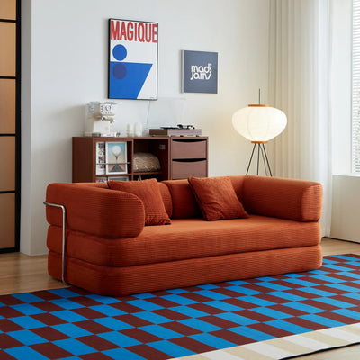 Red Corduroy 5-in-1 Modular Floor Sofa Sleeper Bed, No Assembly - Fluent Trends