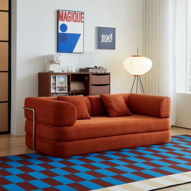 Red Corduroy 5-in-1 Modular Floor Sofa Sleeper Bed, No Assembly - Fluent Trends
