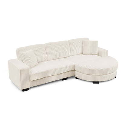Modern Corduroy Tufted Sleeper Sectional Sofa - Modular L-Shape, Beige - Fluent Trends