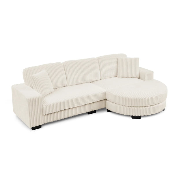 Modern Corduroy Tufted Sleeper Sectional Sofa - Modular L-Shape, Beige - Fluent Trends