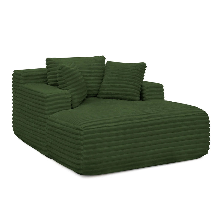Green Corduroy Chaise Lounge Sofa Bed - Modern Foam Cloud Couch for Living Room - Fluent Trends