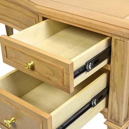 Interior view of two open drawers on an ash wood executive desk showing the smooth wood finish and durable storage compartments.