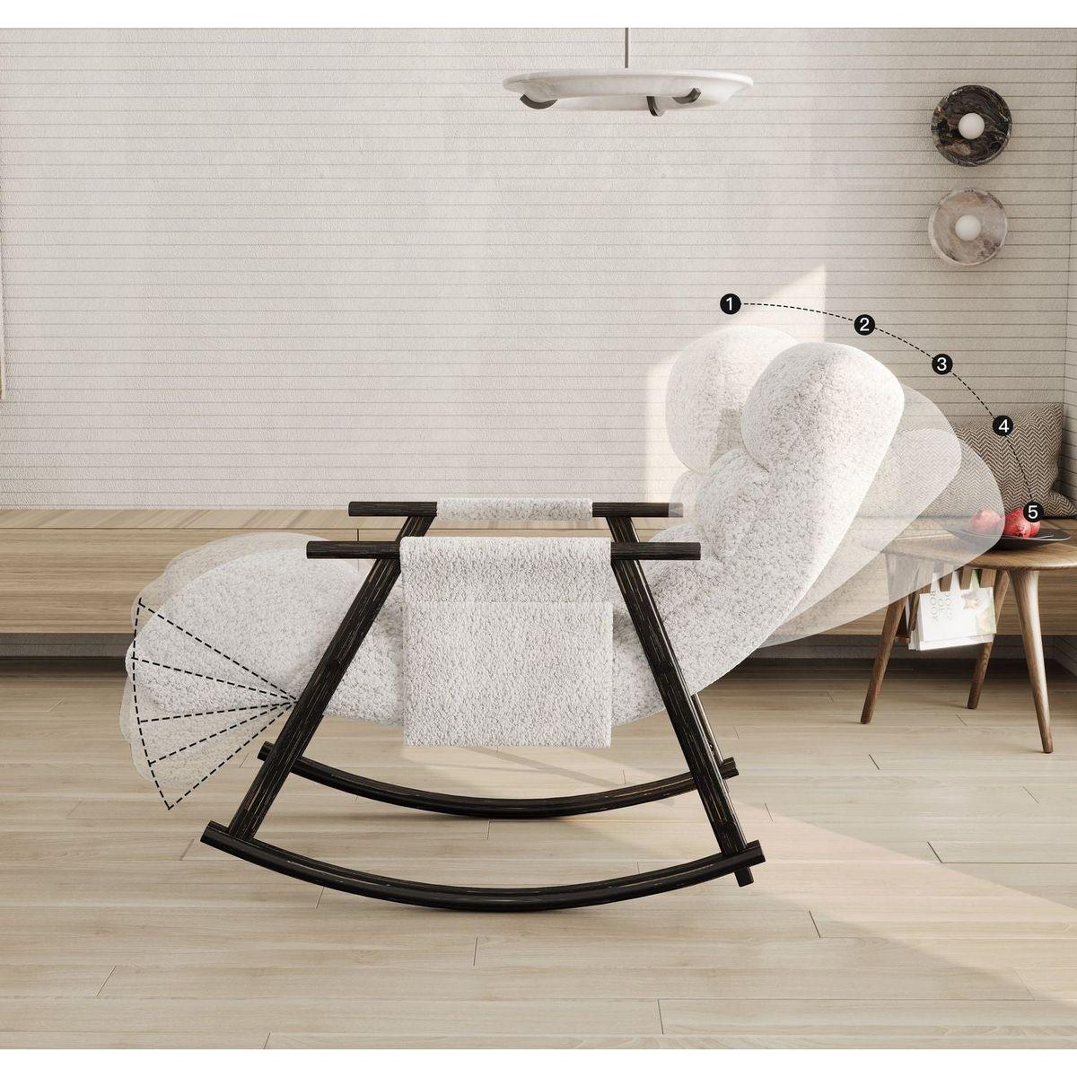 Casual folding rocking chair upholstered, lounge rocking chair adjustable high back and foot rest,side pockets placed in living room bedroom balcony Streamdale Furniture