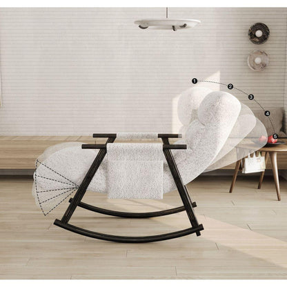 Casual folding rocking chair upholstered, lounge rocking chair adjustable high back and foot rest,side pockets placed in living room bedroom balcony Streamdale Furniture
