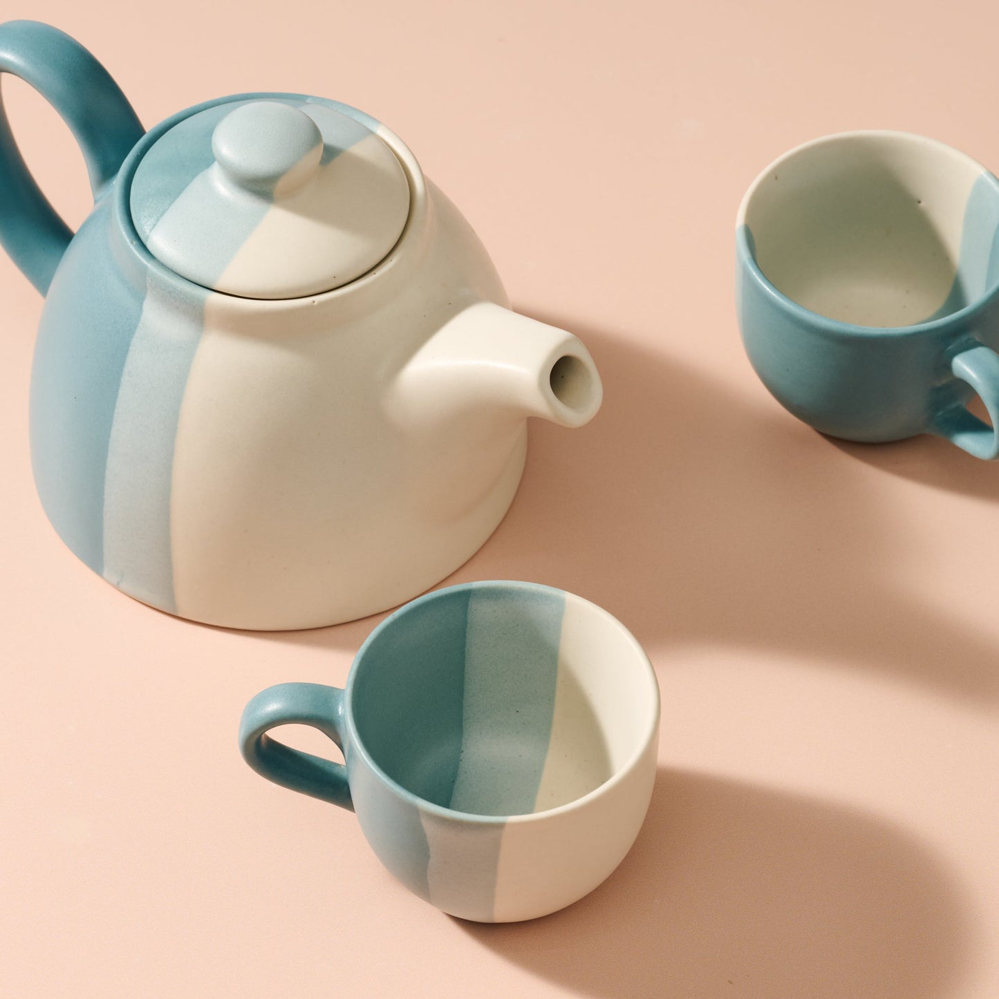 Pheeka Striped Ceramic Tea Cups | Mugs - Set of 2 - Fluent Trends