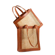 Classic Rattan and Leather Shoulder Tote - Fluent Trends