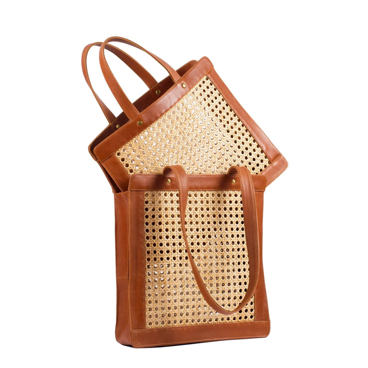 Classic Rattan and Leather Shoulder Tote - Fluent Trends