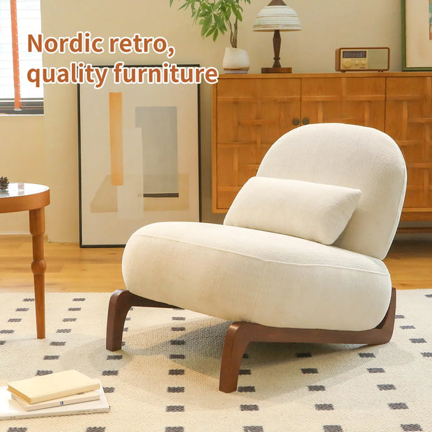 Modern White Velvet Armless Accent Chair with Solid Wood Legs - Fluent Trends