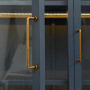 Modern Style 76.75'' Tall Steel Display Cabinet with Double Glass Doors, LED Lights, 3-Sided Glass for Collectibles - Dark Blue - Fluent Trends