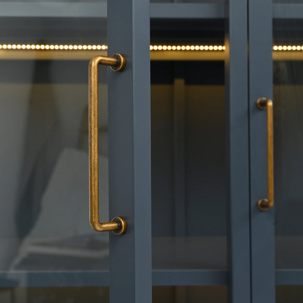 Modern Style 76.75'' Tall Steel Display Cabinet with Double Glass Doors, LED Lights, 3-Sided Glass for Collectibles - Dark Blue - Fluent Trends