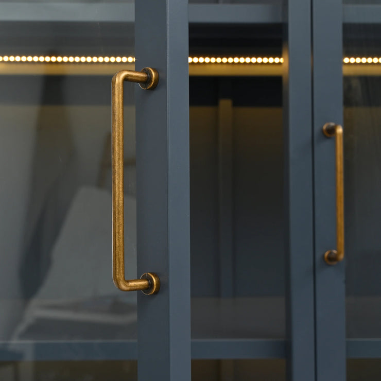 Modern Style 76.75'' Tall Steel Display Cabinet with Double Glass Doors, LED Lights, 3-Sided Glass for Collectibles - Dark Blue - Fluent Trends