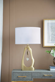 Modern Gold Geode Table Lamp with White Drum Shade & Agate Accents, 27.5" H - Fluent Trends - Fluent Trends