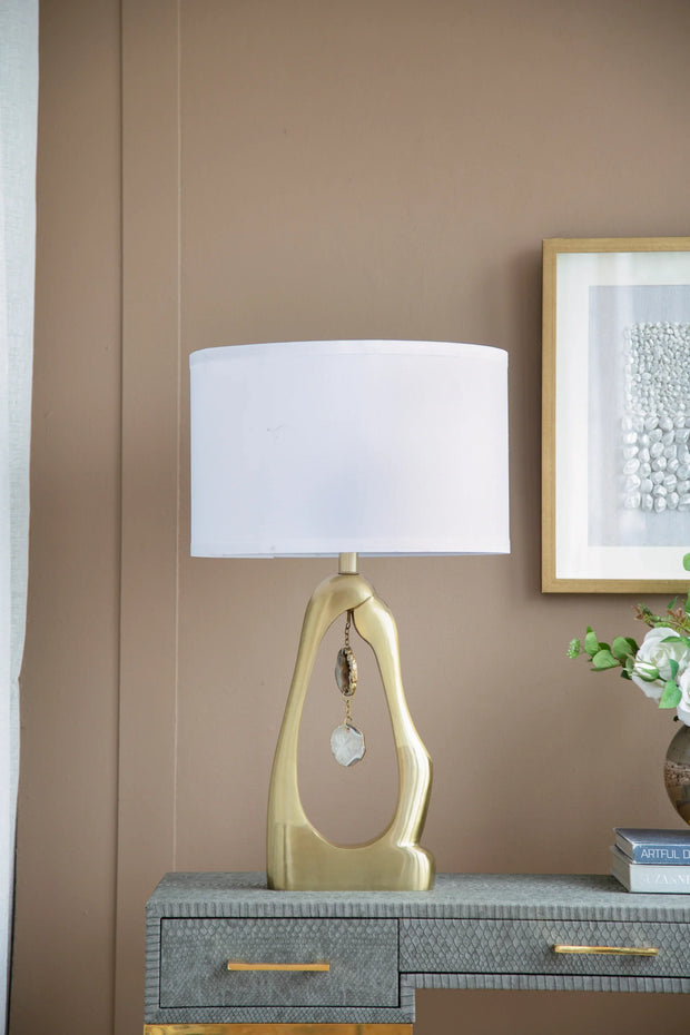 Modern Gold Geode Table Lamp with White Drum Shade & Agate Accents, 27.5" H - Fluent Trends - Fluent Trends