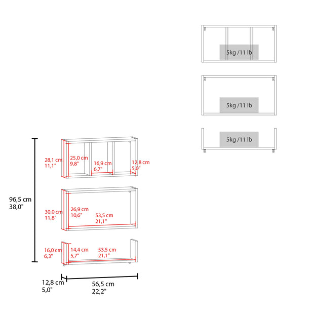 Modern Wall Mounted Floating Shelves, Set of 3 Rectangular Display Racks - Fluent Trends