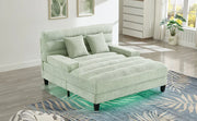 Green Chenille Chaise Lounge Sofa Bed with Adjustable Back & Smart RGB LED Lights - Fluent Trends