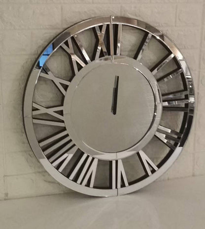 24' Large Wall Clock Decorative, Mirrored Wall Clock for Living Room Decor, Big Silver Modern Wall Clocks Decor, Hour and Minute Hand, Battery Operated