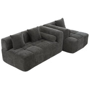 Modern Grey Modular Sectional Sofa with Deep Seating and Side Pockets in Chenille Fabric - Fluent Trends