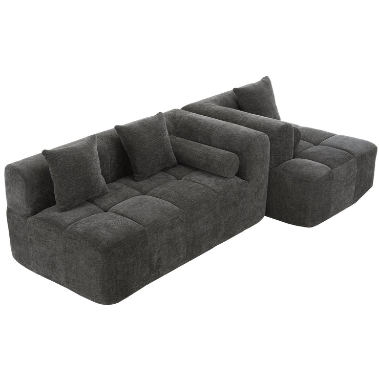 Modern Grey Modular Sectional Sofa with Deep Seating and Side Pockets in Chenille Fabric - Fluent Trends
