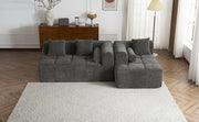 Modern Grey Modular Sectional Sofa with Deep Seating and Side Pockets in Chenille Fabric - Fluent Trends