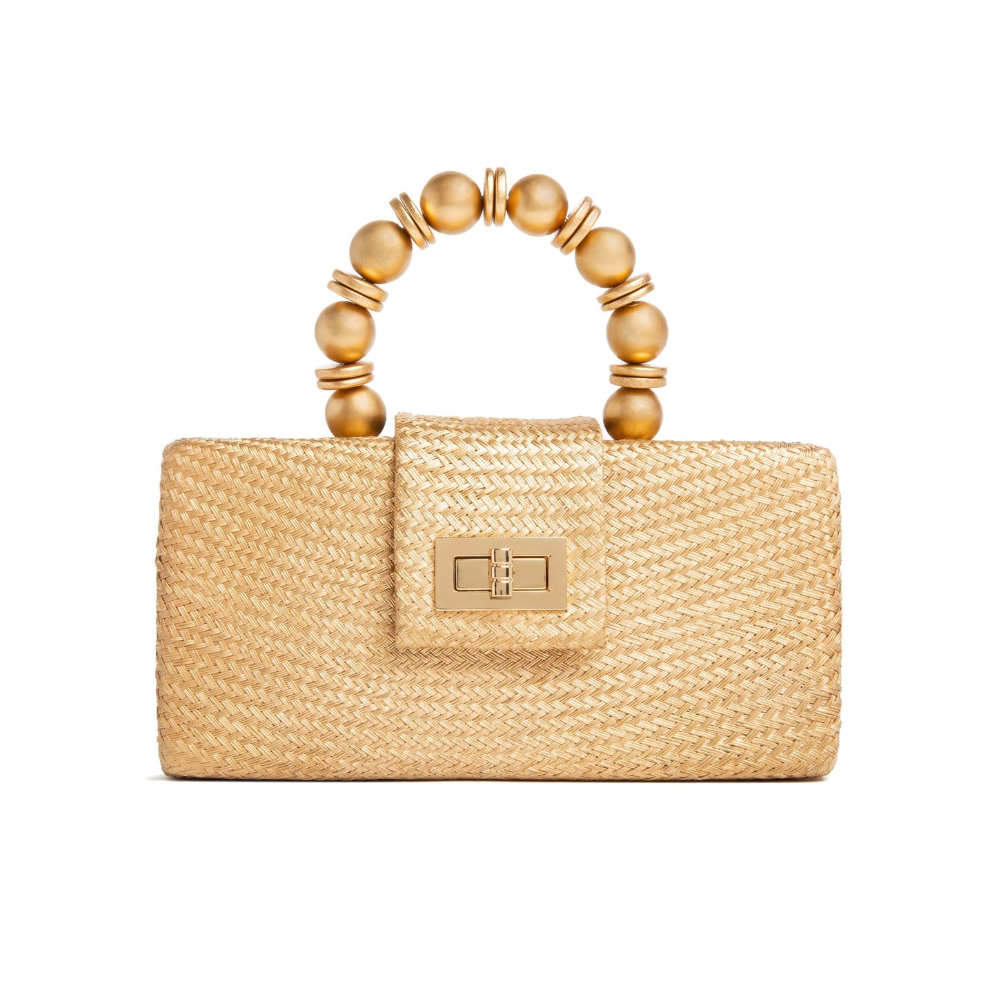 THE SERENA Gold Woven Straw Clutch Bag Powered by People