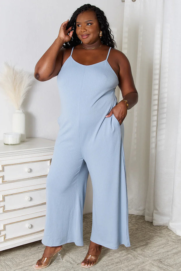 Basic Bae Full Size Spaghetti Strap V-Neck Jumpsuit - Fluent Trends
