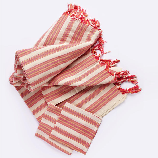 Andana Striped Tablecloth Set - Magenta - Fluent Trends Tablecloth & Napkin Set