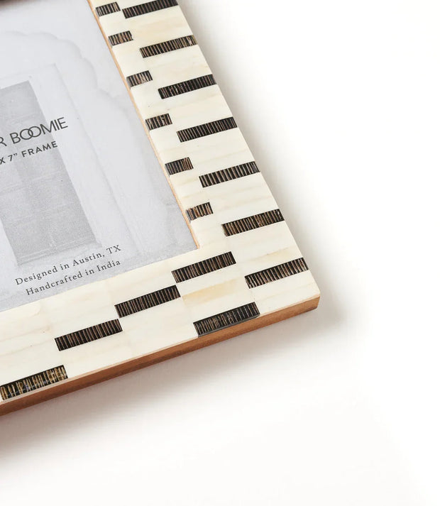 Mukhendu 5x7 Black & White Picture Frame - Hand Carved Bone - Fluent Trends