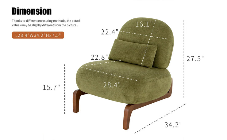 Modern Green Velvet Armless Accent Chair with Solid Wood Legs - Fluent Trends