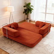 Red Corduroy 5-in-1 Modular Floor Sofa Sleeper Bed, No Assembly - Fluent Trends