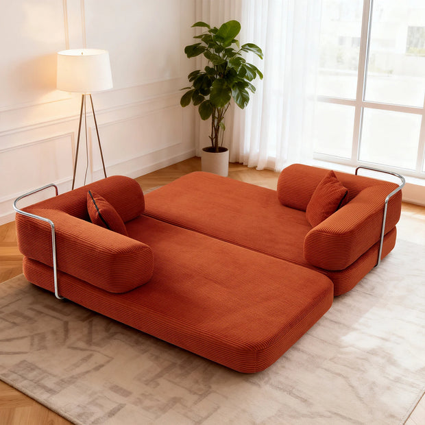 Red Corduroy 5-in-1 Modular Floor Sofa Sleeper Bed, No Assembly - Fluent Trends