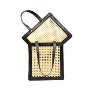 Classic Rattan and Black Leather Tote Shoulder Bag - Fluent Trends