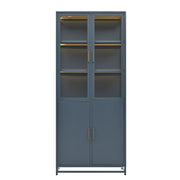 Modern Style 76.75'' Tall Steel Display Cabinet with Double Glass Doors, LED Lights, 3-Sided Glass for Collectibles - Dark Blue - Fluent Trends