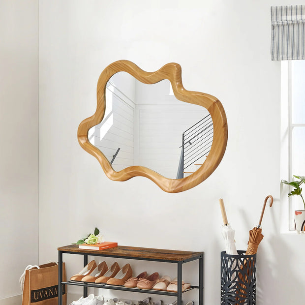 Irregular Wall Mirror with Natural Wood Frame - 33.46" x 22.24" - Fluent Trends