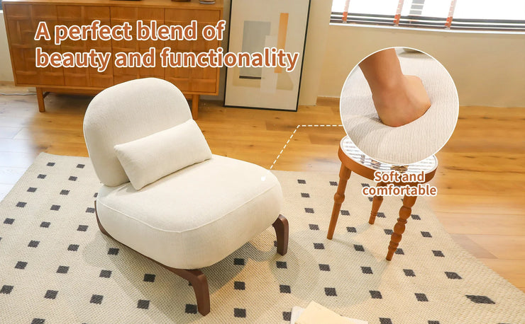 Modern White Velvet Armless Accent Chair with Solid Wood Legs - Fluent Trends