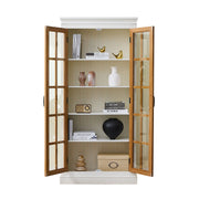 Rustic Style Display Curio Cabinet with Lattice Window Doors - Fluent Trends