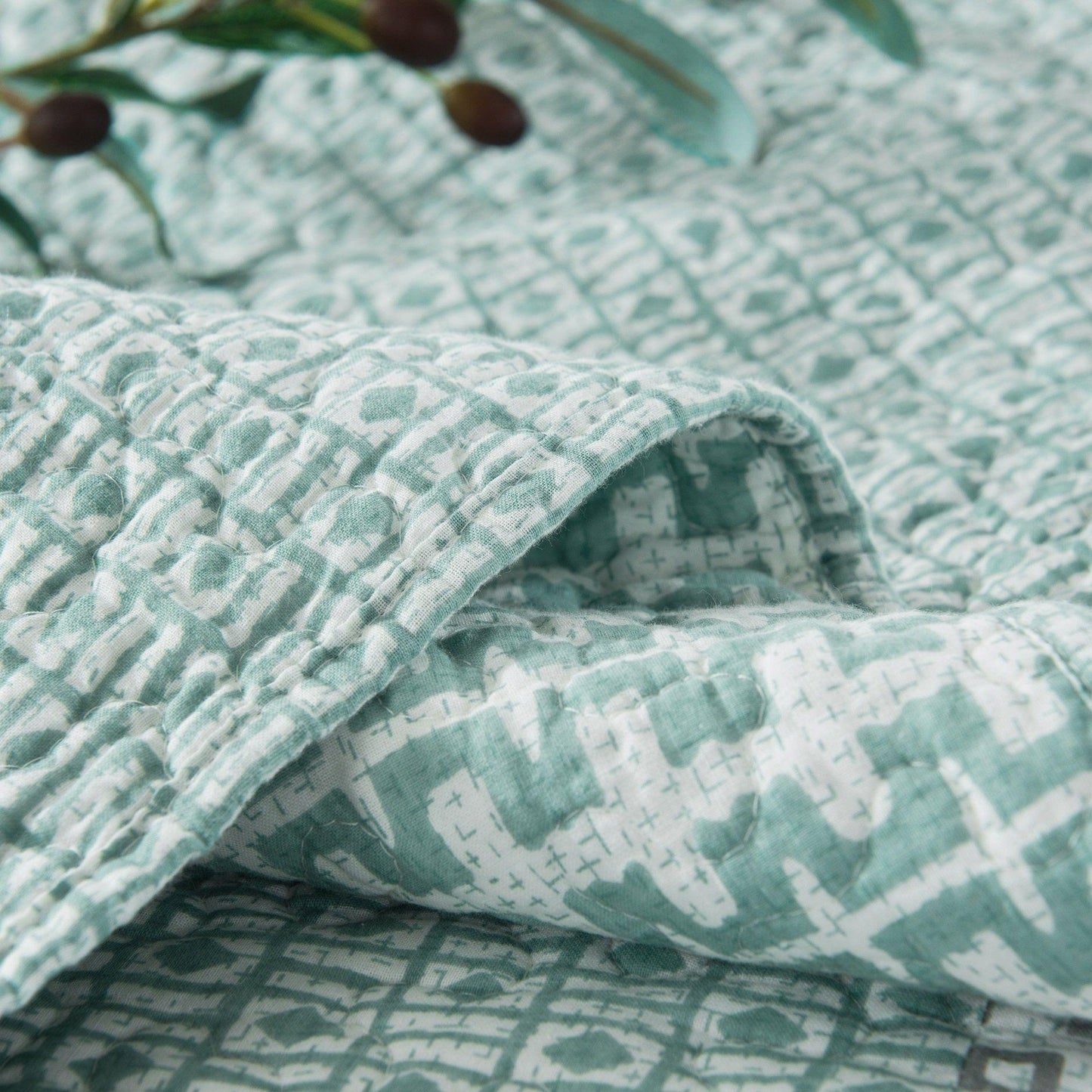 DaDa Bedding Contemporary Mint Green Grey Geometric Cotton Quilted Bedspread Set DaDalogy Bedding Collection