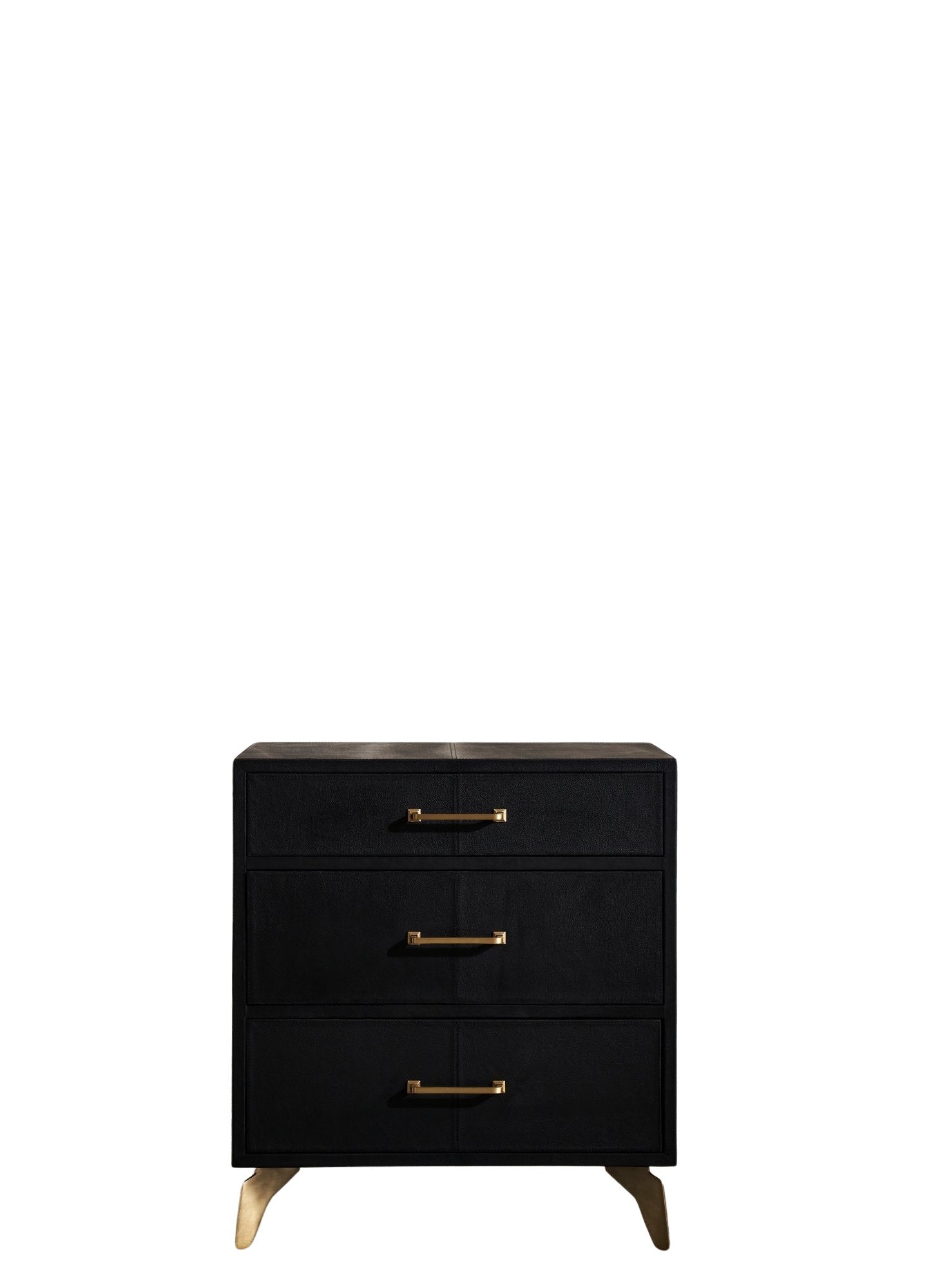 Berkeley Leather Nightstand black three drawer front view white background