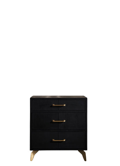 Berkeley Leather Nightstand black three drawer front view white background