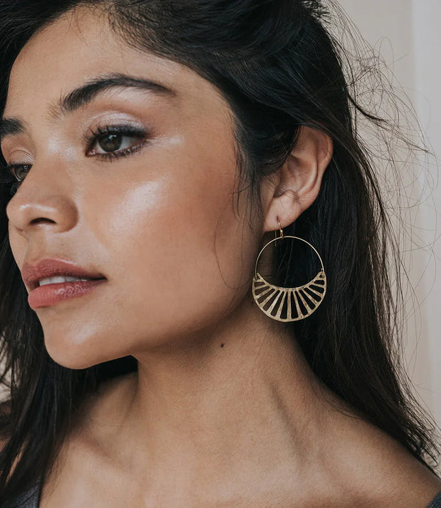 Rajani Gold Hoop Earrings - Crescent Disc - Fluent Trends