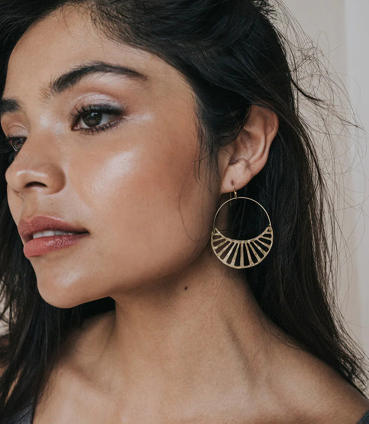 Rajani Gold Hoop Earrings - Crescent Disc - Fluent Trends