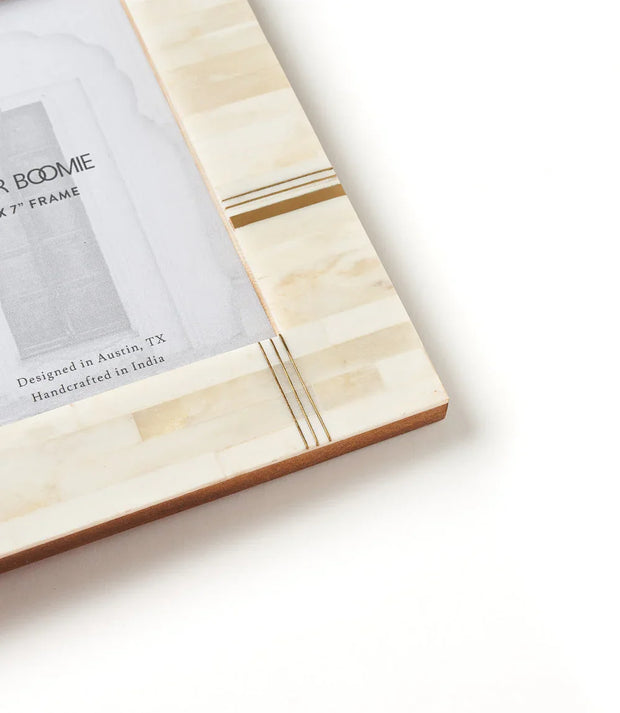 Mukhendu 5x7 Cream Picture Frame - Carved Bone, Brass Bar - Fluent Trends