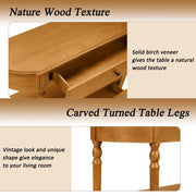 Retro Curved Wood Console Table with 3 Drawers, 43'' Entry Table with Storage Shelf, Sofa Table Behind Couch with Solid Wood Legs for Living Room Hallway, Brown - Fluent Trends